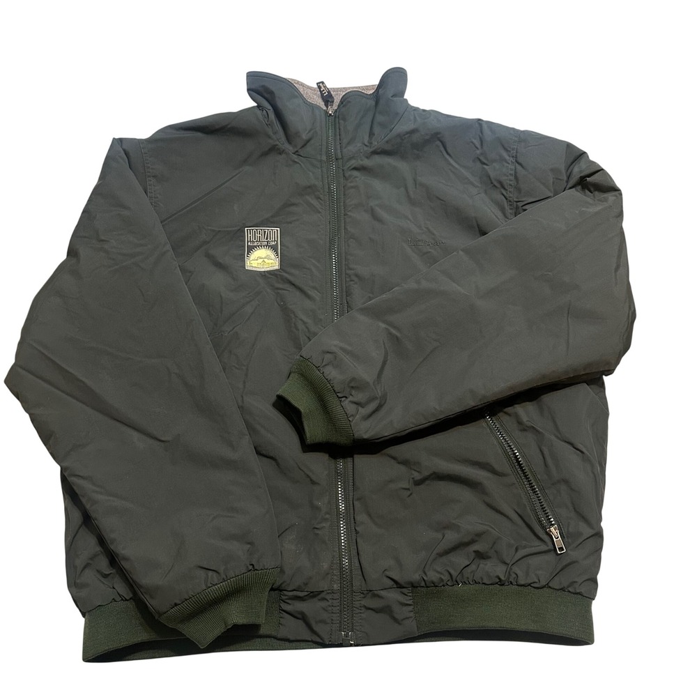 L.L. Bean Jacket Mens XL‎ Green Zip Up Warm Up Outdoor Fleece Lined Bomber
